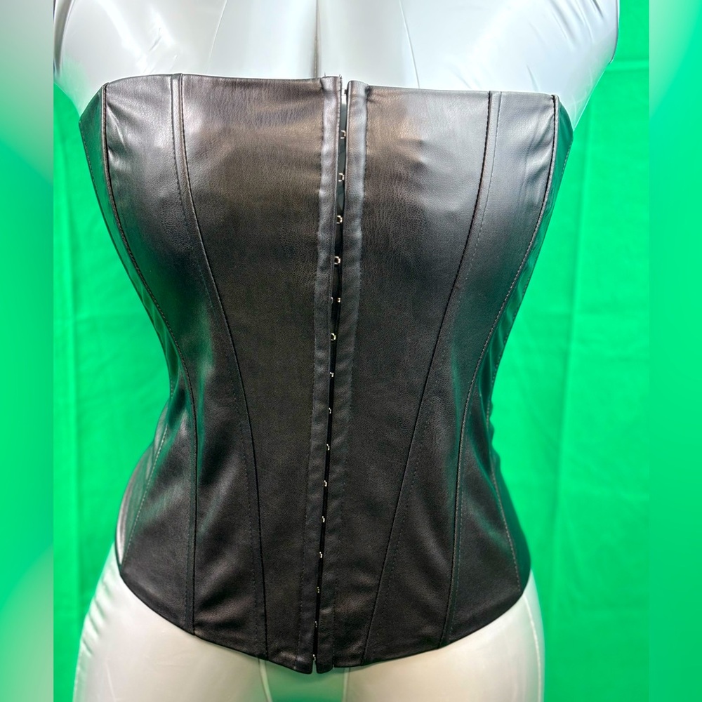 Zara Woman's Black Faux Leather Corset Bustier  Top XL